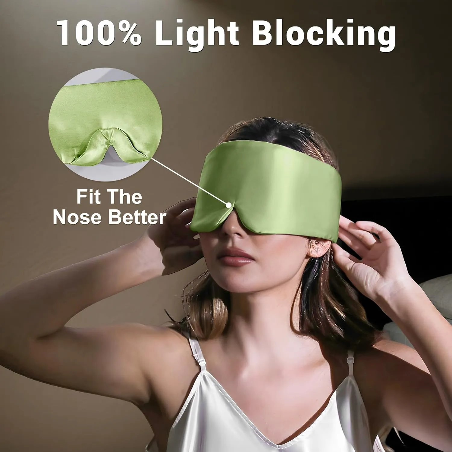 ZIMASILK 100% 22 Momme Mulberry Silk Sleep Mask - Full Silk Filled, Ultra-Soft & Breathable, Face-Hugging Total Blackout Eye Cover for Sleeping (Sage Green)