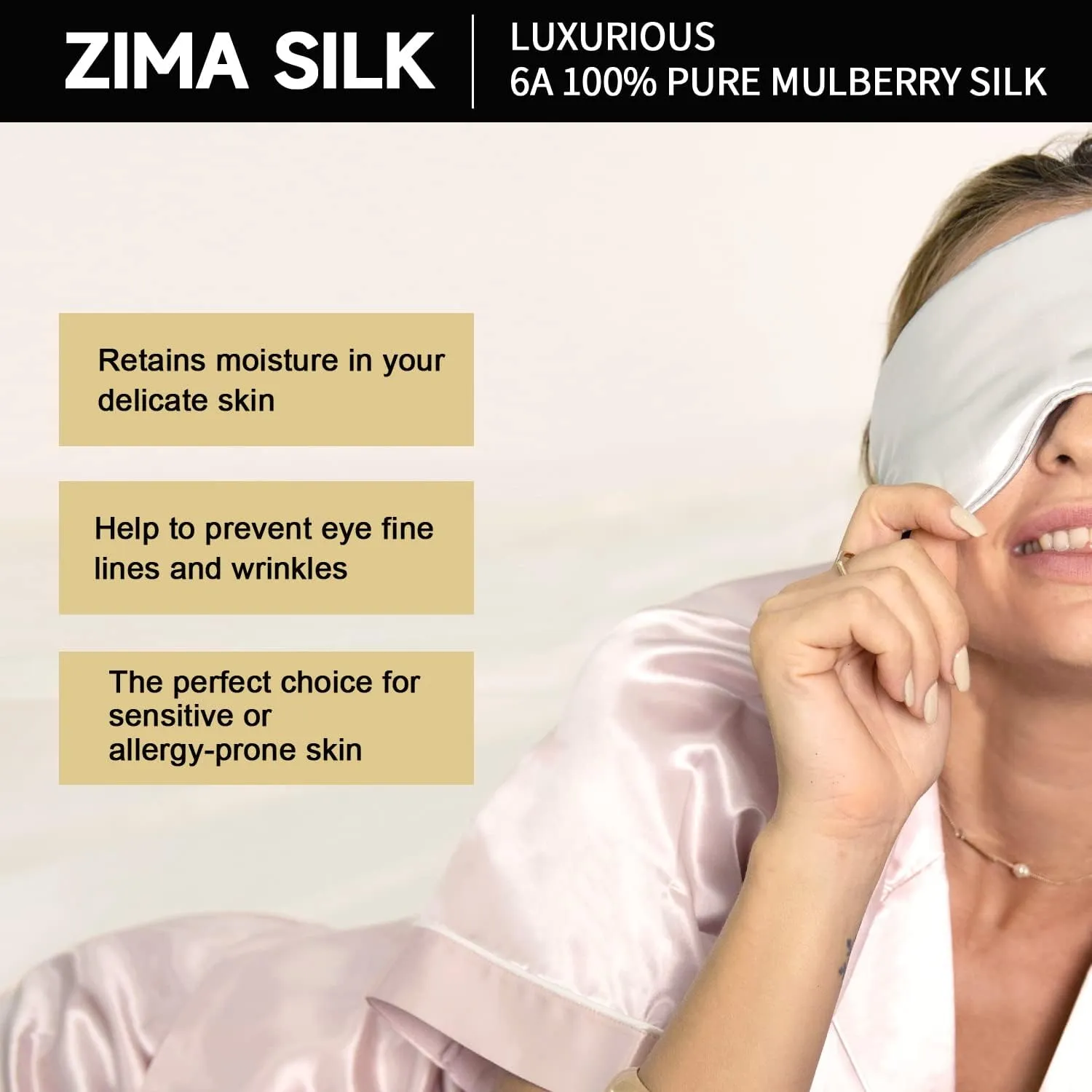 ZIMASILK Adjustable 22 Momme 100% Mulberry Silk Sleep Mask, 3D Contoured Cup Eye Mask for Sleeping, Super Soft Breathable Blindfold, Perfect Blocks Light for Sleeping. (Blue Haze)