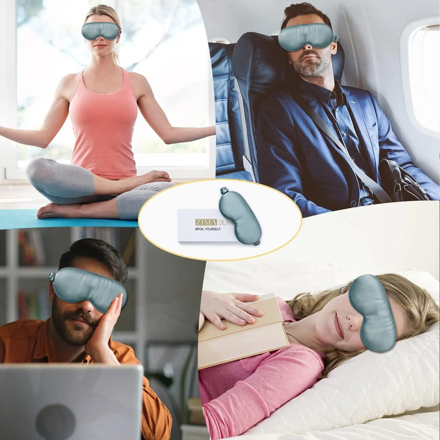 ZIMASILK Adjustable 22 Momme 100% Mulberry Silk Sleep Mask, 3D Contoured Cup Eye Mask for Sleeping, Super Soft Breathable Blindfold, Perfect Blocks Light for Sleeping. (Blue Haze)