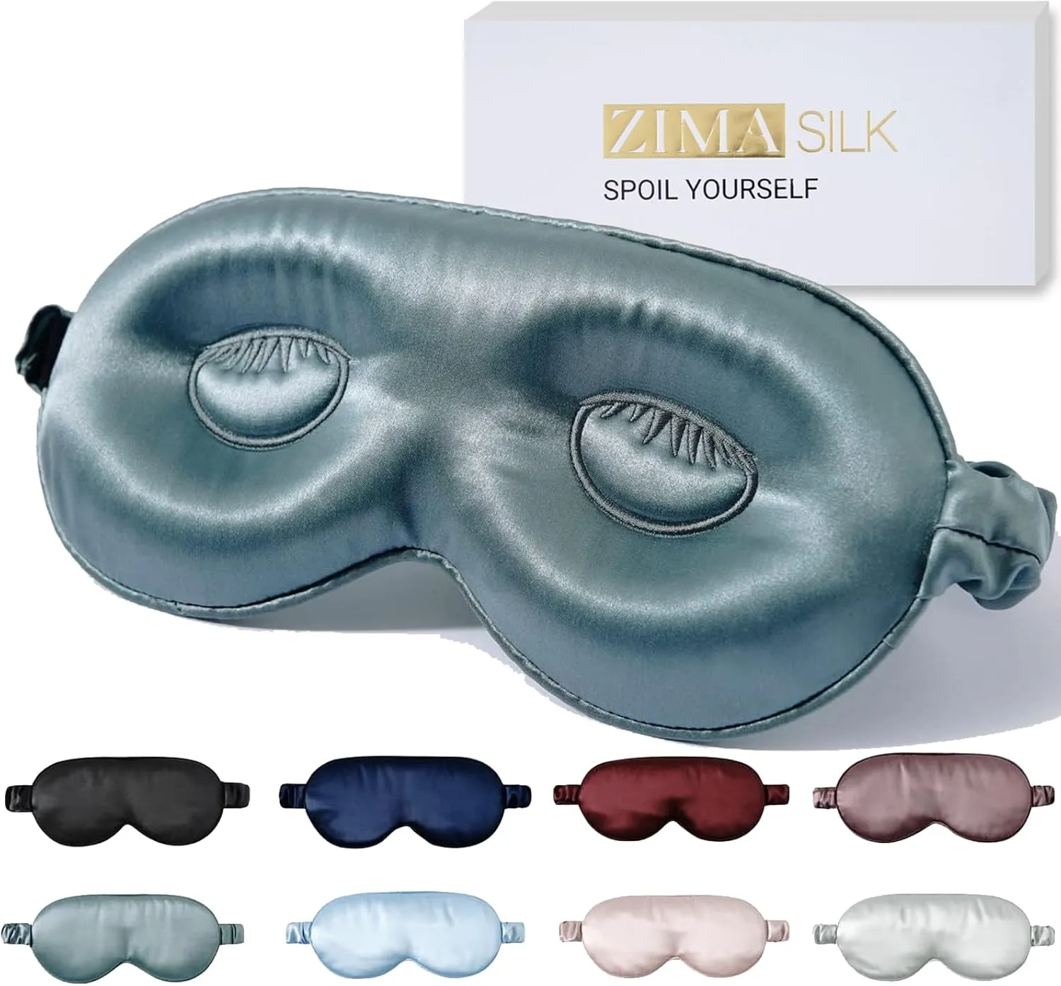 ZIMASILK Adjustable 22 Momme 100% Mulberry Silk Sleep Mask, 3D Contoured Cup Eye Mask for Sleeping, Super Soft Breathable Blindfold, Perfect Blocks Light for Sleeping. (Blue Haze)