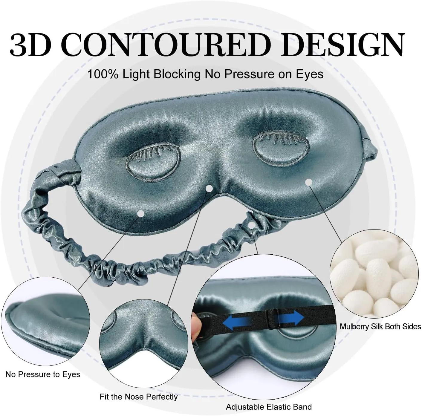 ZIMASILK Adjustable 22 Momme 100% Mulberry Silk Sleep Mask, 3D Contoured Cup Eye Mask for Sleeping, Super Soft Breathable Blindfold, Perfect Blocks Light for Sleeping. (Blue Haze)