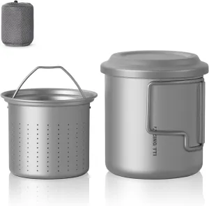 ZING TII Titanium Camping Cup with Tea Infuser - Lightweight 15oz Travel Mug with Handle & Lid, Durable Backpacking Cookware for Outdoor Adventures, Tea Brewing Cup for Hiking/Camping (450ml)