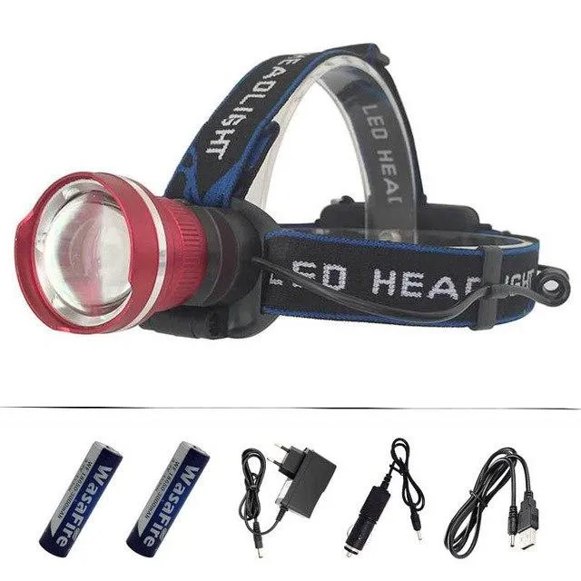 Zoom 3 Modes Headlight 2000LM XM-L T6 LED Headlamp Frontal led Flashlight Head Torch Light Lamp with Rechargeable 18650 Battery