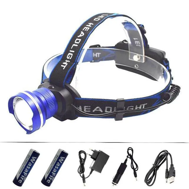Zoom 3 Modes Headlight 2000LM XM-L T6 LED Headlamp Frontal led Flashlight Head Torch Light Lamp with Rechargeable 18650 Battery