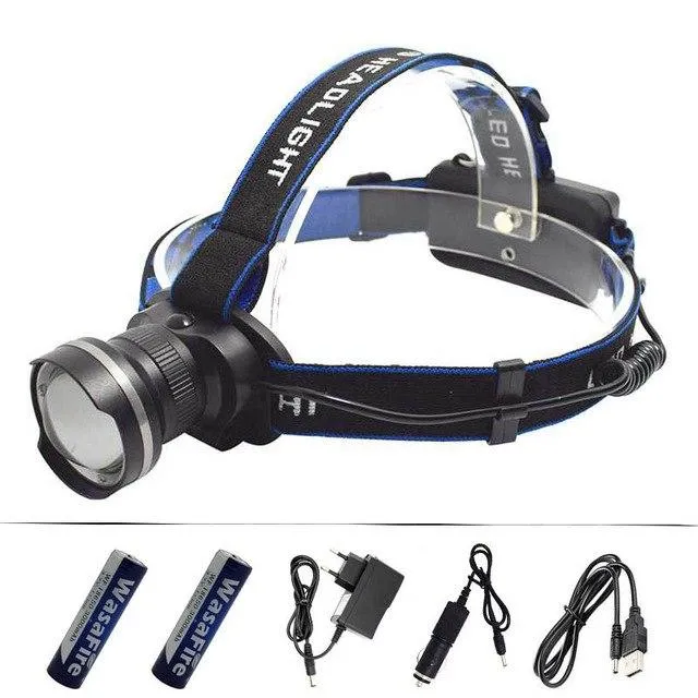 Zoom 3 Modes Headlight 2000LM XM-L T6 LED Headlamp Frontal led Flashlight Head Torch Light Lamp with Rechargeable 18650 Battery