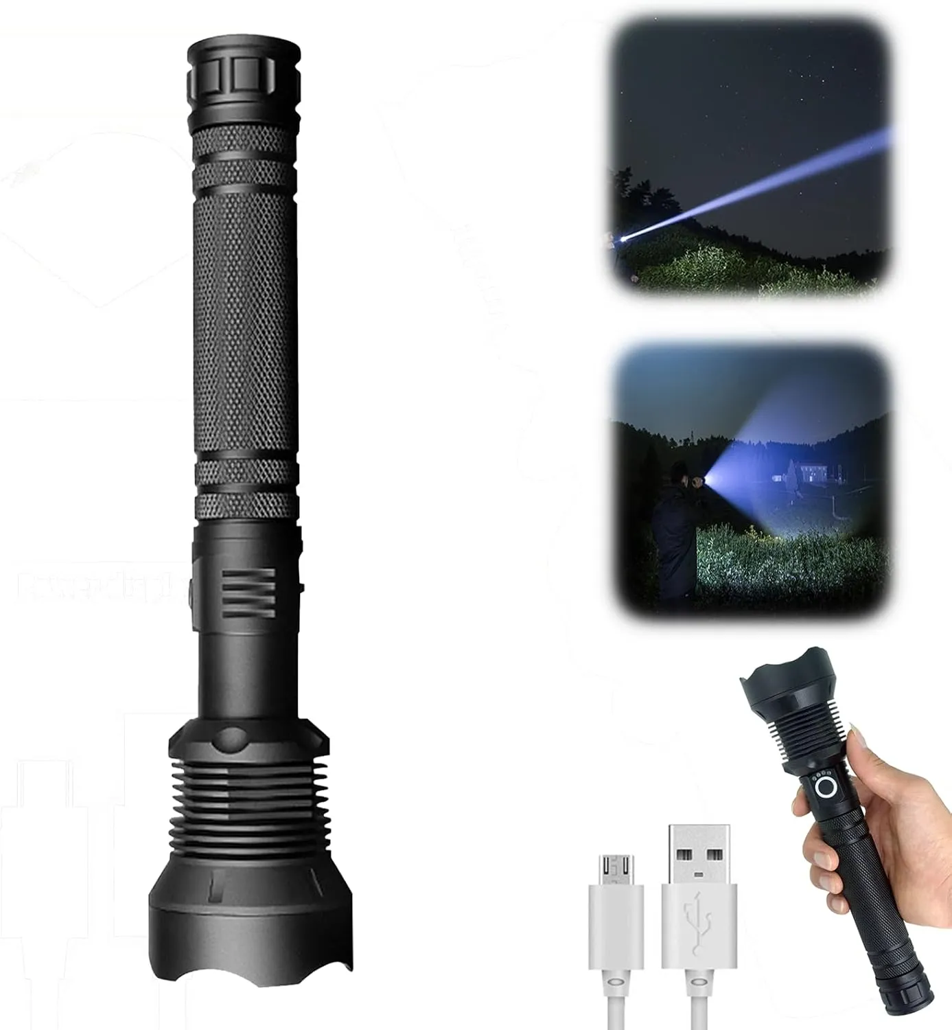 Zoomable Handheld Flashlight, Rechargeable Flashlight, Super Bright LED Flashlight High Lumens with USB Cable, 3 Modes Waterproof Flashlight Powerful Flash Light for Home Camping Hiking