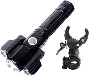 Zoomable LED Flashs, Rechargeable Camping Torch, Powerful Spot, 350m Beam Distance, Outdoor Hiking, Bike Clip Included - E37 Cable Clip
