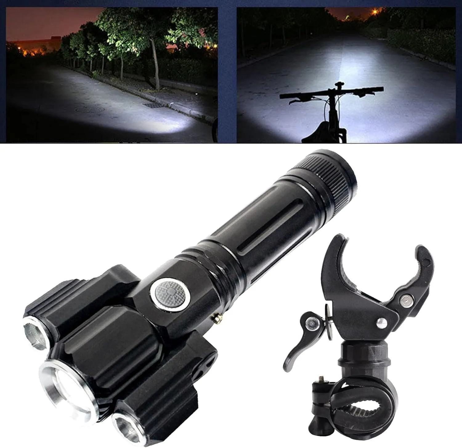 Zoomable LED Flashs, Rechargeable Camping Torch, Powerful Spot, 350m Beam Distance, Outdoor Hiking, Bike Clip Included - E37 Cable Clip