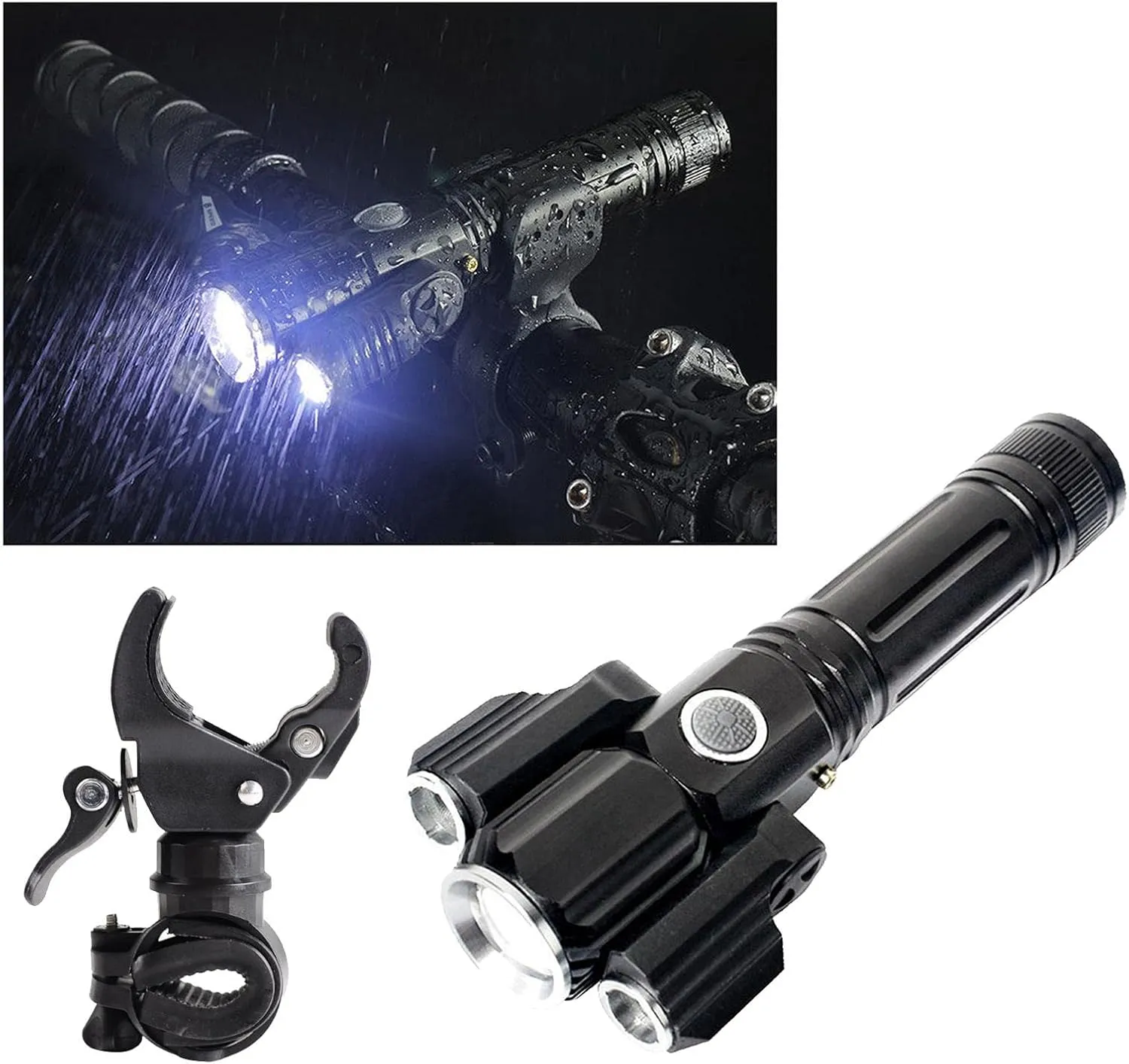 Zoomable LED Flashs, Rechargeable Camping Torch, Powerful Spot, 350m Beam Distance, Outdoor Hiking, Bike Clip Included - E37 Cable Clip